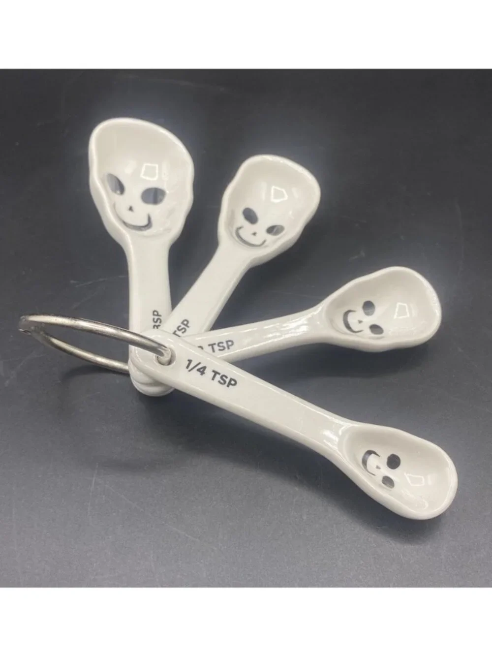 Halloween Skeleton Skull Ceramic Measuring Spoons Set of 4 Spooky Kitchen